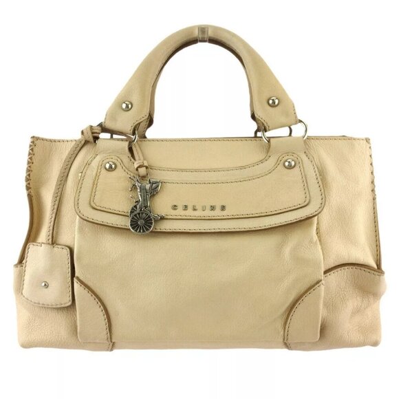 CELINE Tote Bag Boogie Bag Beige Leather Authentic Used - Picture 1 of 10